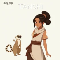 **Name:** Tanshi **Backstory:** Tanshi, a13-year-old girl from the Air Nomads, has always felt the weight of her lineage. Born into a family of revered airbenders, she struggles to live up to expectations. While her peers gracefully navigate the winds of their culture, Tanshi is a novice, her attempts at bending often more clumsy than elegant. Despite her challenges, she possesses a fierce determination and an unyielding spirit, qualities that set her apart. Growing up in the tranquil mountains, Tanshi found solace in the whispers of the wind and the secrets of the sky. She spends her days exploring the vast landscapes, often accompanied by her loyal lemur companion, Kiki. They share an unbreakable bond, one that provides Tanshi with a sense of belonging amid her insecurities. As she approaches her coming-of-age ceremony, Tanshi grapples with her identity, questioning her place within her community. She yearns to master airbending, not just to prove herself but to uncover her true self. Her journey of self-discovery becomes a quest for balance between her aspirations and the acceptance of her limitations. In a world where bending defines status, Tanshi seeks to redefine what it means to be an Air Nomad, embracing her unique path.